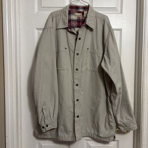 Backpacker Tan Lightweight Coat Jacket Flannel Plaid Lined Barn Coat Chore sz XL